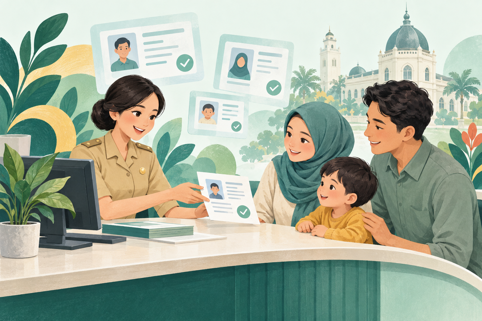 Ilustrasi pelayanan administrasi kependudukan untuk keluarga.